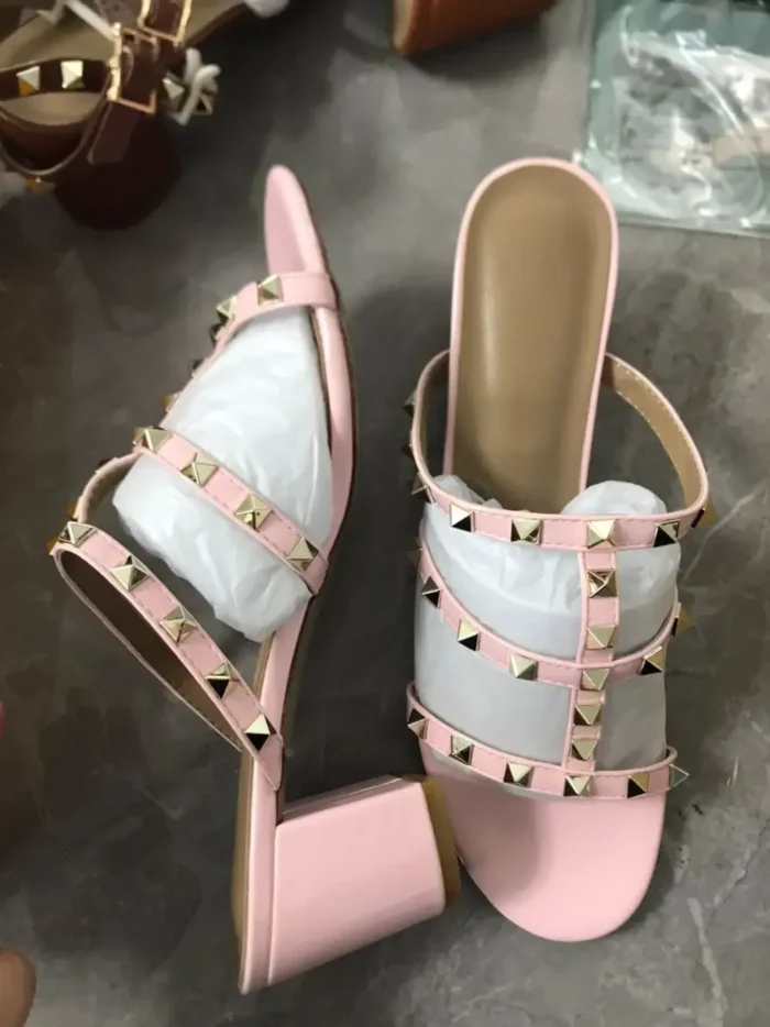 Lady Big Size 33-48 High Heels Slides With Rivets British Style Fashion Women Shoes Outdoor Gold Silver Matte Shiny No V Slipper - Image 7