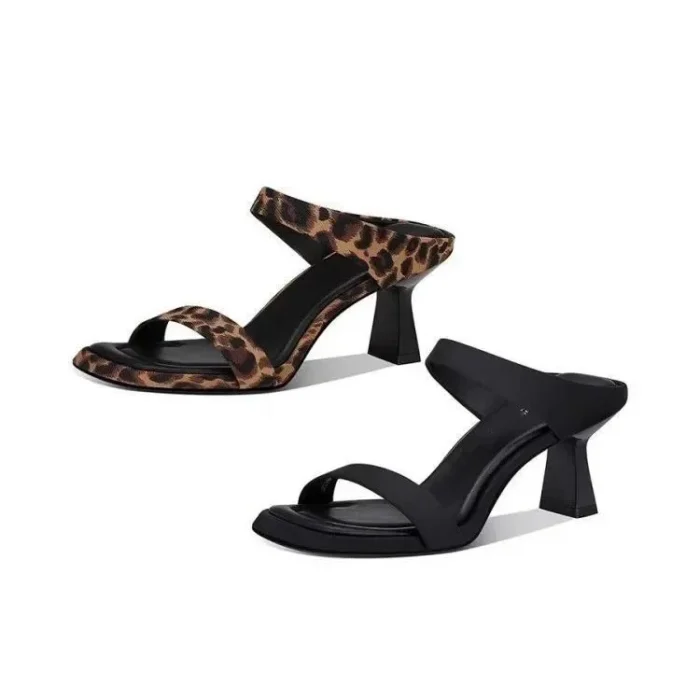 New 2025 Sexy Leopard Print Open-Toe Thin Heel Women's Slippers Summer Outdoor Wear Rubber Bottom Polyurethane Material - Image 1