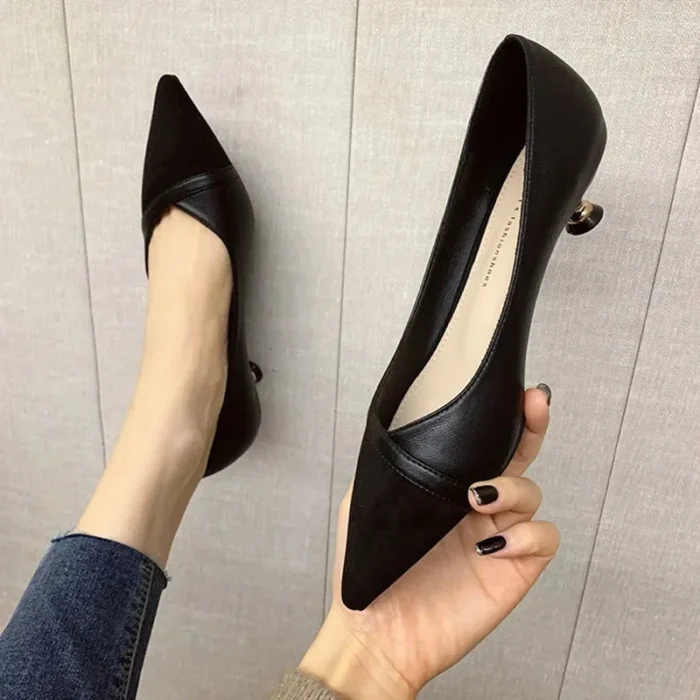 French Style Low Heel Pointed Toe Single Shoes Black Work Shoes 3cm Heel Spring Summer Fashion Flat High Heels Adult Footwear - Image 6