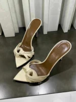 Summer Pointed Toe Ladies Slippers Fashion Fine Heels Sandals Solid Weave Female Pumps Slingback Slip On Women Shoes 2025 - Image 3