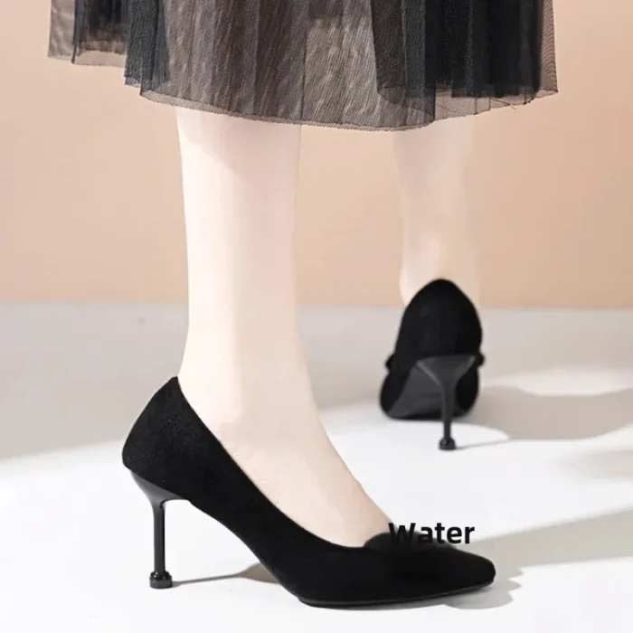 Elegant French Style Women's Single Shoes Versatile Bowling Boots Black High Heels With 3cm Sole Thickness For Adults - Image 4