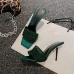 Bling Bling Luxury Crystal Square toe Women Slippers Sandals Fashion Narrow band Stiletto High heels Mules Slides Modern Shoes - Image 6