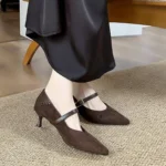 Fashionable Versatile Mary Jane Shoes Women's High Pointed Toe Low Cut Single Shoes Comfortable All Season Rubber Sole Shoes