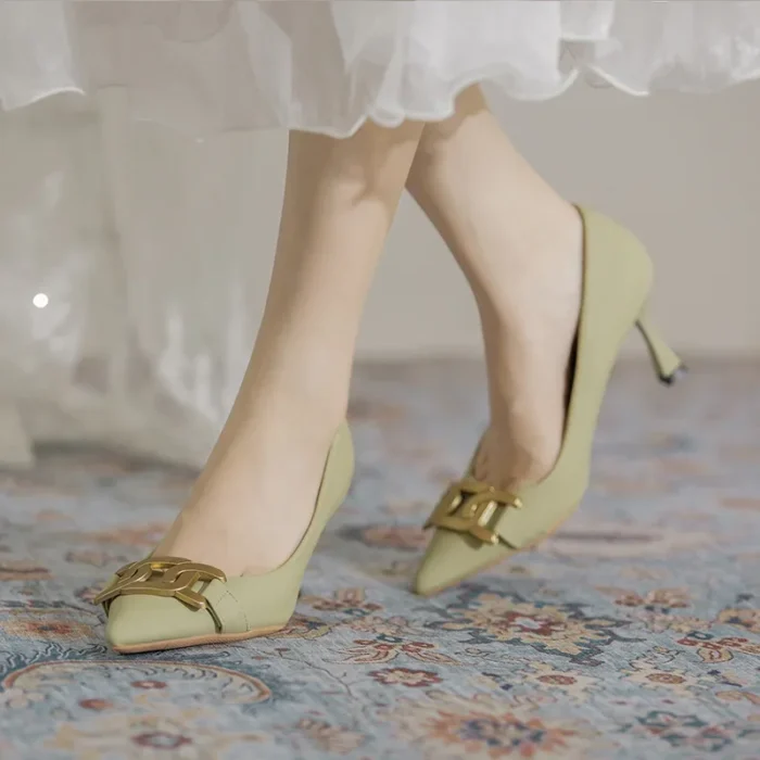 Gomeini Women's Pointed Toe Slip-On High Heels Comfortable Thin Heel Casual Shoes Fashionable Simple Design Microfiber Upgraded - Image 2