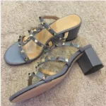 Lady Big Size 33-48 High Heels Slides With Rivets British Style Fashion Women Shoes Outdoor Gold Silver Matte Shiny No V Slipper - Image 2