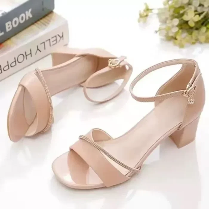 Women's Sandals Open Toe Thick Heel One Strap High Heels Summer New Fashion Fairy Style Versatile Elegant Rubber Bottom Shoes - Image 2