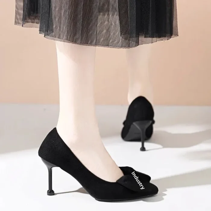 Elegant French Style Women's Single Shoes Versatile Bowling Boots Black High Heels With 3cm Sole Thickness For Adults - Image 6