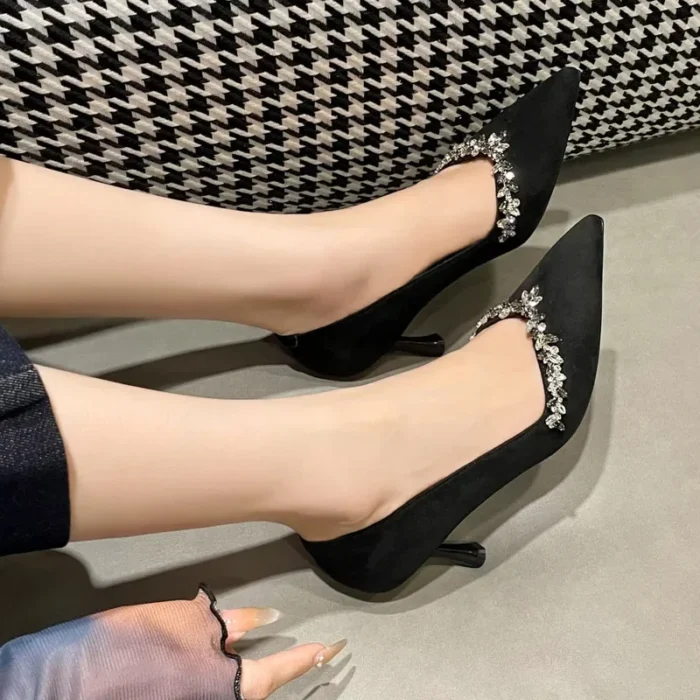 Women's 9cm High Heel Single Shoes Spring Autumn New Velvet Pointed Toe Professional Work Shoes Thin Heel Slip-On Shoes - Image 3