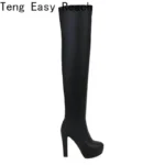 Women’s Overknee Boots – Stretch PU & High Heel