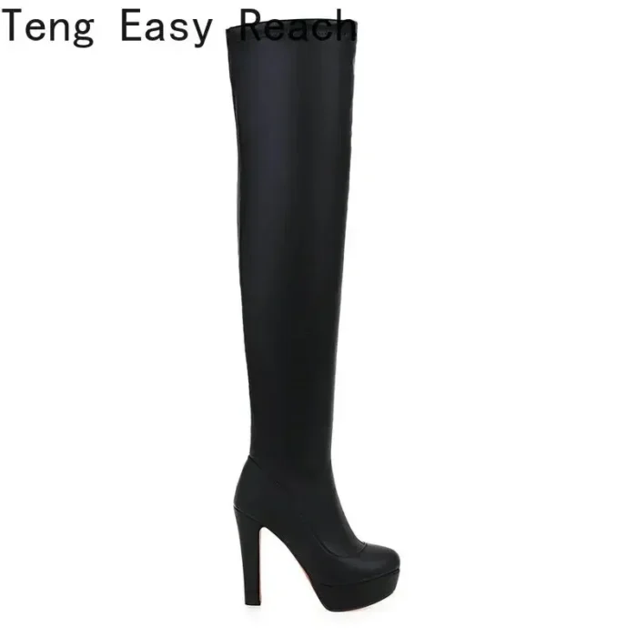 Women’s Overknee Boots – Stretch PU & High Heel - Image 1