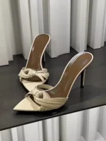 Summer Pointed Toe Ladies Slippers Fashion Fine Heels Sandals Solid Weave Female Pumps Slingback Slip On Women Shoes 2025 - Image 2