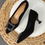 Women's High Heels Soft Bottom Pointed Toe Thin Heel New Black Shoes Spring Season Low Rubber Outsole Comfortable Fit Footwear - Image 8