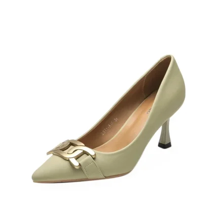 Gomeini Women's Pointed Toe Slip-On High Heels Comfortable Thin Heel Casual Shoes Fashionable Simple Design Microfiber Upgraded