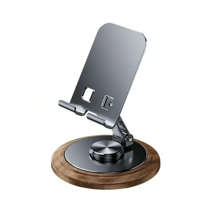 Professional Walnut Base Phone Holder Folding Metal Tablet Stand Anti Slip 360° Rotating Cell Phone Bracket Live Streaming - Image 6