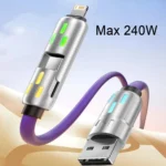 240W 4-in-1 Super Fast Charging Cable RGB Breathing Light Type-C For iPhone7-16ProMax iPad Notebook Tablet Mobile Phone Samsung - Image 5