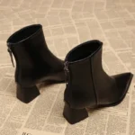 Women’s Ankle Boots – Faux Leather & Square Heel - Image 4