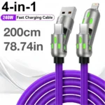 240W 4-in-1 Super Fast Charging Cable RGB Breathing Light Type-C For iPhone7-16ProMax iPad Notebook Tablet Mobile Phone Samsung - Image 2