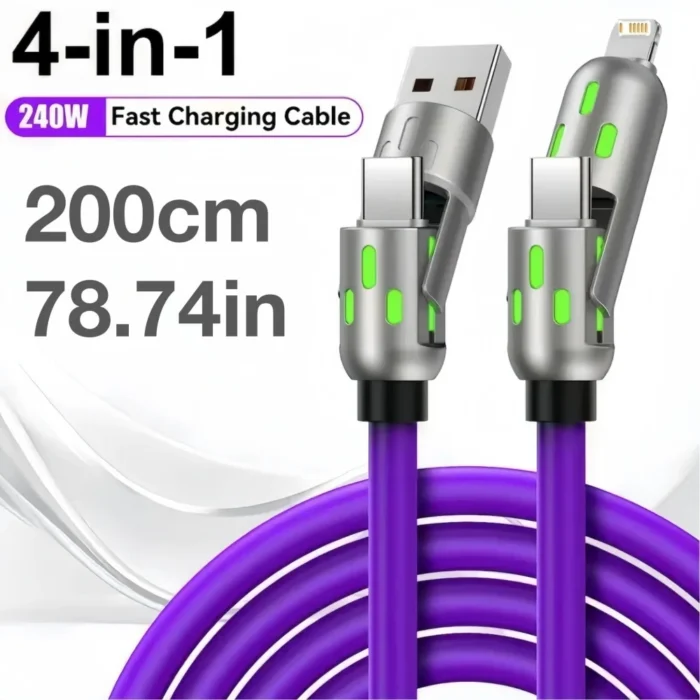 240W 4-in-1 Super Fast Charging Cable RGB Breathing Light Type-C For iPhone7-16ProMax iPad Notebook Tablet Mobile Phone Samsung - Image 2