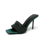 Bling Bling Luxury Crystal Square toe Women Slippers Sandals Fashion Narrow band Stiletto High heels Mules Slides Modern Shoes - Image 12