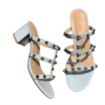 Lady Big Size 33-48 High Heels Slides With Rivets British Style Fashion Women Shoes Outdoor Gold Silver Matte Shiny No V Slipper - Image 3