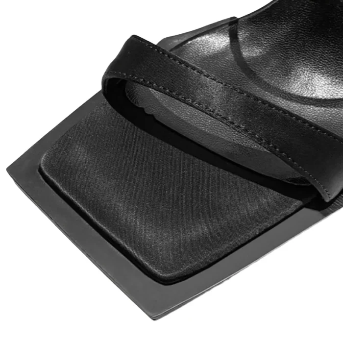 Open Toe High Heeled Sandals Women's 2025 Summer Style New Square Head Thick Heels Mid-heel Slippers Sandals Women Shoes Black - Image 3