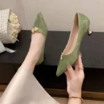 Elegant Chinese Style Women's High Heels Thin Heel Satin Low Cut Shoes for Cheongsam Matched Small Heel Single Shoes - Image 2