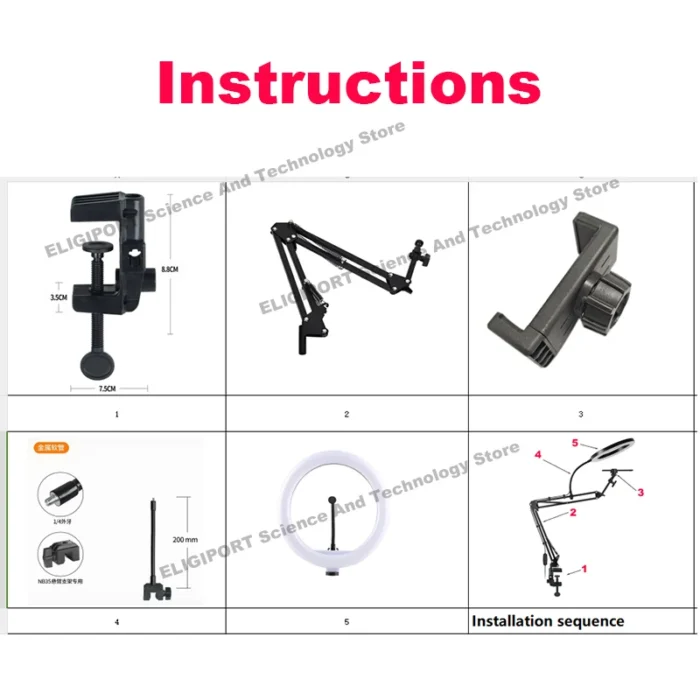 Live Stand Mobile Phone Professional Overhead Lighting Fixed Shooting Camera With Instructi Recording Video Selfie Stick - Image 6