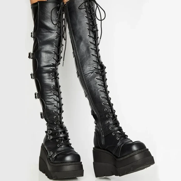 Women’s Thigh-High Boots – Platform & Buckles - Image 1