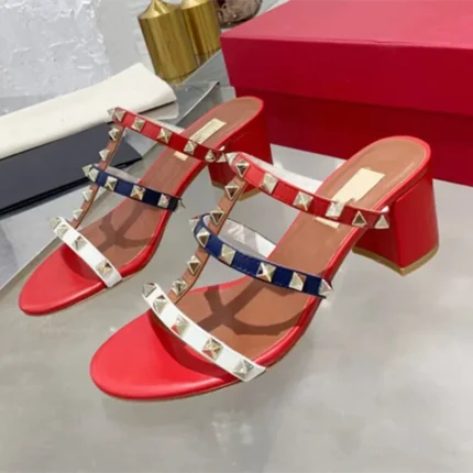Lady Big Size 33-48 High Heels Slides With Rivets British Style Fashion Women Shoes Outdoor Gold Silver Matte Shiny No V Slipper