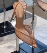 Peep Toe Rhinestones Lace Back Strap Sexy High Heels 2025 Size 35-40 Side Empty Party Sandals Pointed Toe Luxury Party Sandals