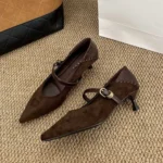Fashionable Versatile Mary Jane Shoes Women's High Pointed Toe Low Cut Single Shoes Comfortable All Season Rubber Sole Shoes - Image 2