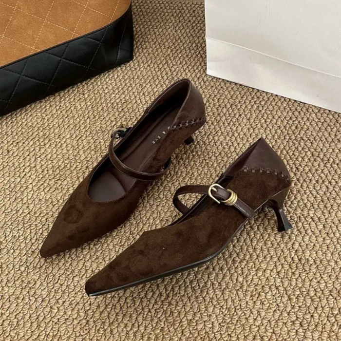 Fashionable Versatile Mary Jane Shoes Women's High Pointed Toe Low Cut Single Shoes Comfortable All Season Rubber Sole Shoes - Image 2