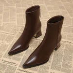 Women’s Ankle Boots – Faux Leather & Square Heel - Image 3