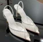 Peep Toe Rhinestones Lace Back Strap Sexy High Heels 2025 Size 35-40 Side Empty Party Sandals Pointed Toe Luxury Party Sandals - Image 9