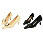 Women’s Dress Pumps – Square Toe & Metal Buckle