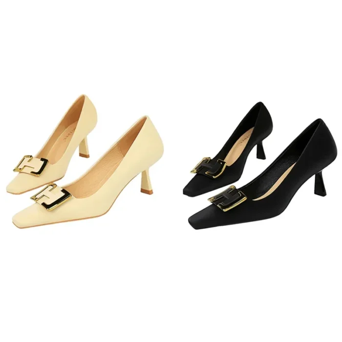 Women’s Dress Pumps – Square Toe & Metal Buckle - Image 1