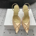 Peep Toe Rhinestones Lace Back Strap Sexy High Heels 2025 Size 35-40 Side Empty Party Sandals Pointed Toe Luxury Party Sandals - Image 4