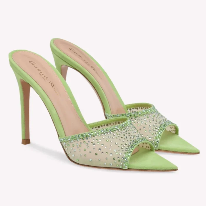 Women High-heeled Rhinestone Slippers Fashion Stiletto High Heels Slippers Flip Flops Woman Pointed Open Toe Slides Party Shoes - Image 5