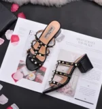 Lady Big Size 33-48 High Heels Slides With Rivets British Style Fashion Women Shoes Outdoor Gold Silver Matte Shiny No V Slipper - Image 19