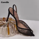 Peep Toe Rhinestones Lace Back Strap Sexy High Heels 2025 Size 35-40 Side Empty Party Sandals Pointed Toe Luxury Party Sandals - Image 5