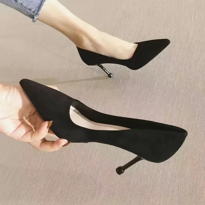 Elegant French Style Women's Single Shoes Versatile Bowling Boots Black High Heels With 3cm Sole Thickness For Adults - Image 3