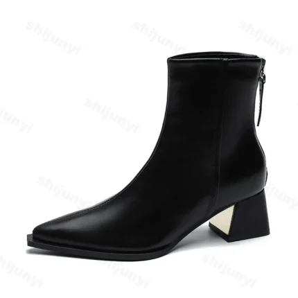 Women’s Ankle Boots – Faux Leather & Square Heel