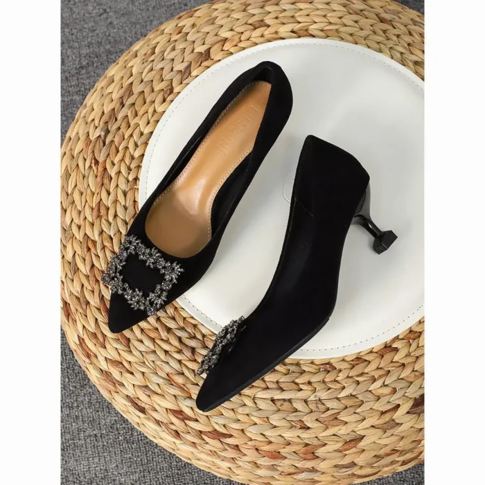 Women's High Heels Soft Bottom Pointed Toe Thin Heel New Black Shoes Spring Season Low Rubber Outsole Comfortable Fit Footwear - Image 4