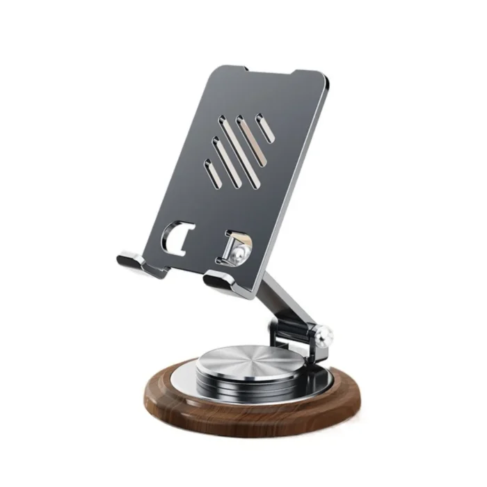 Professional Walnut Base Phone Holder Folding Metal Tablet Stand Anti Slip 360° Rotating Cell Phone Bracket Live Streaming - Image 7