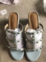 Lady Big Size 33-48 High Heels Slides With Rivets British Style Fashion Women Shoes Outdoor Gold Silver Matte Shiny No V Slipper - Image 20