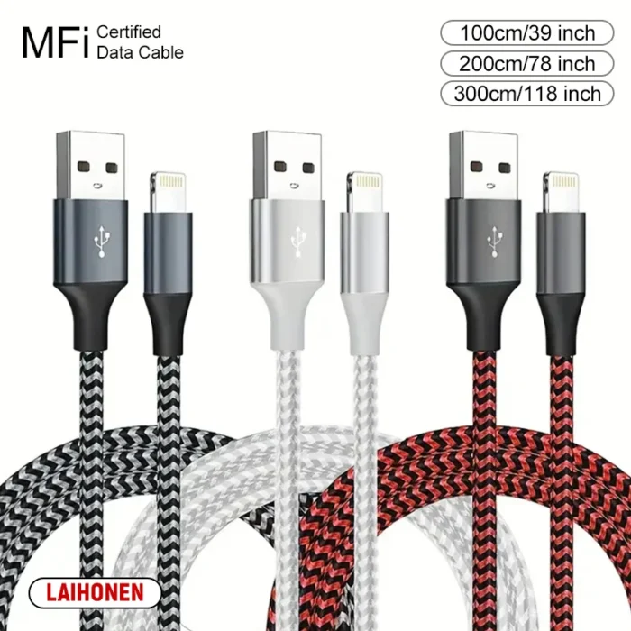 1M 2M 3M USB A To Lightning MFi Certified  Cable For iPhone 14 13 12 11 X XR Pro Max Fast Charging Cable Charger Data Wire Cord - Image 1