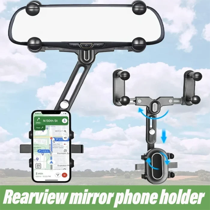 360 Rotating Car Phone Holder Rearview Mirror Mount Car Phone Bracket Navigation GPS Stand Foldable Mobile Cell Support in Car - Image 3