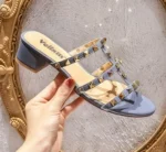 Lady Big Size 33-48 High Heels Slides With Rivets British Style Fashion Women Shoes Outdoor Gold Silver Matte Shiny No V Slipper - Image 16