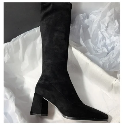 Women’s Knee-High Boots – Suede & Chunky Heel