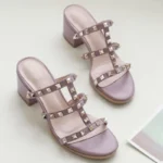 Lady Big Size 33-48 High Heels Slides With Rivets British Style Fashion Women Shoes Outdoor Gold Silver Matte Shiny No V Slipper - Image 4